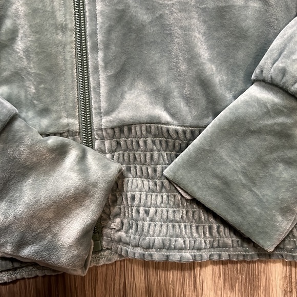 Francesca’s Mya Velour Full Zip Hoodie in Sage Green - Picture 7 of 14